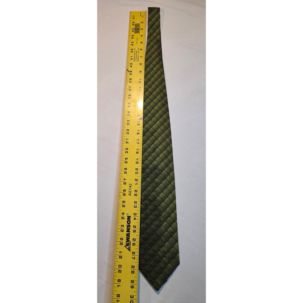Angelino Cravatte Mens Silk Tie Olive Green Woven Geometric Handmade 58x3.75 - Picture 2 of 4